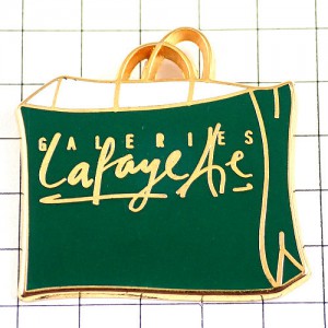 ピンバッジ・ギャラリーラファイエット緑ショッピングバッグ手提げ袋 GALERIES-LAFAYETTE PARIS