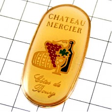 ピンバッジ・ワインのブドウ酒樽コートドブール瓶ボルドー産 CHATEAU-MERCIER COTES-DE-BOURG BORDEAUX FRANCE