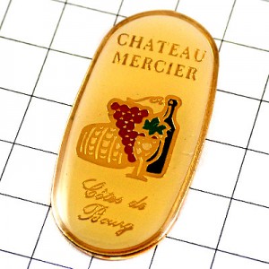 ピンバッジ・ワインのブドウ酒樽コートドブール瓶ボルドー産 CHATEAU-MERCIER COTES-DE-BOURG BORDEAUX FRANCE