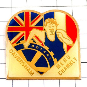 ピンバッジ・ランナー陸上競技ロータリークラブ歯車フランス国旗イギリス英国 ROTARY ENGLAND FRANCE FLAG