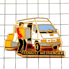 ピンバッジ・ルノー白い車メッセンジャー荷物を運ぶ RENAULT FRANCE