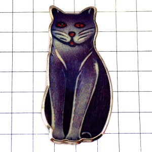 ピンバッジ・お座りネコ青い猫 THE-BLUE-CAT