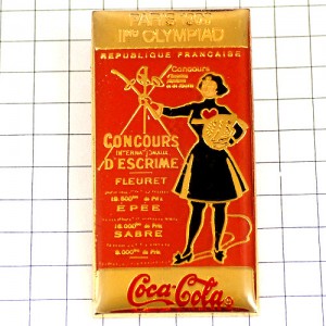 ピンバッジ・パリ五輪フェンシング選手エレガントな女の子コカコーラスポンサー COCA-COLA PARIS-1900