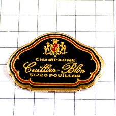 ピンバッジ・シャンパーニュ黒いラベル型シャンパン酒 CHAMPAGNE-CUILLIER-BLIN POUILLON FRANCE