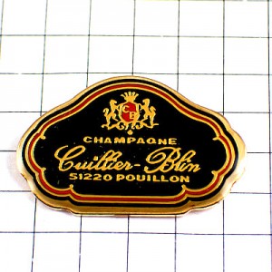 ピンバッジ・シャンパーニュ黒いラベル型シャンパン酒 CHAMPAGNE-CUILLIER-BLIN POUILLON FRANCE