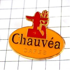 ピンバッジ・コーヒー赤い帽子の男 CAFES CHAUVEA