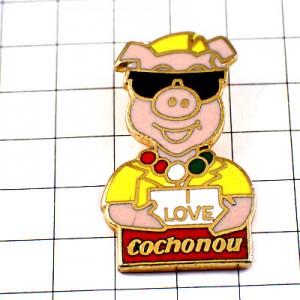 ピンバッジ・サングラスのブタ豚LOVE大好き COCHONOU