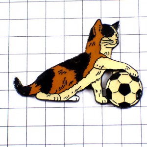 ピンバッジ・サッカーボールと三毛猫