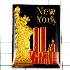 ピンバッジ・ニューヨーク高層ツインタワーアメリカ自由の女神/USA NEW-YORK TWIN-TOWERS STATUE-OF-LIBERTY WORLD-TRADE-CENTER