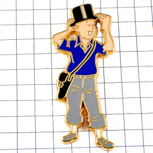 ピンバッジ・タンタンの冒険リボルバー拳銃シルクハット帽子 TINTIN