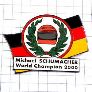 ピンバッジ・ミハエルシューマッハF1チャンピオン国旗ドイツ優勝ヘルメット月桂樹 MICHAEL-SCHUMACHER WORLD-CHAMPION-2000