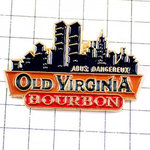 ピンバッジ・NYツインタワー摩天楼オールドバージニア酒バーボンウイスキー OLD-VIRGINIA BOURBON WHISKEY WHISKY USA