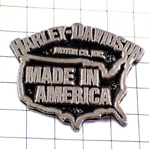 ピンバッジ・ハーレーダビッドソン二輪バイク/USAアメリカ製シルバー銀色アメリカ地図型 HARLEY-DAVIDSON