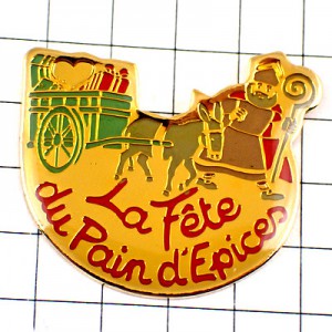 ピンバッジ・ロバで馬車を引くおじいさん聖人サンニコラ大きな杖 LA-FETE-DU-PAIN-D-EPICE SAINT-NICOLAS FRANCE