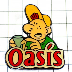 ピンバッジ・オアシス水をコップ一杯キャップ野球帽の男の子 OASIS FRANCE