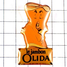 ピンバッジ・マイクを持って歌うハム食品 OLIDA HAM JAMBON FRANCE