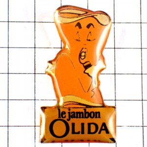 ピンバッジ・マイクを持って歌うハム食品 OLIDA HAM JAMBON FRANCE