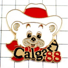 ピンバッジ・カルガリー五輪オリンピック冬季カナダ帽子ハイディ熊シロクマ1988ビンテージ中古品 CALGARY-1988 CANADA