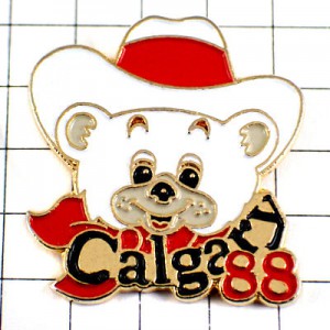 ピンバッジ・カルガリー五輪オリンピック冬季カナダ帽子ハイディ熊シロクマ1988ビンテージ中古品 CALGARY-1988 CANADA