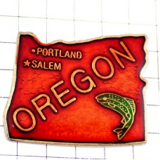 ピンバッジ・オレゴン州/USA地図型アメリカ赤い魚 OREGON STATE MAP