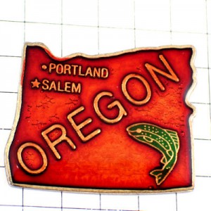 ピンバッジ・オレゴン州/USA地図型アメリカ赤い魚 OREGON STATE MAP