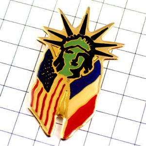 ピンバッジ・星条旗アメリカ自由の女神/USA米国フランス国旗 STATUE-OF-LIBERTY USA FLAG FRANCE