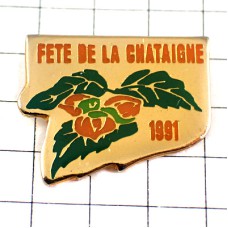 ピンバッジ・栗の実シャテーニュ緑の葉 CHATAIGNE CHESTNUT