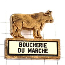 ピンバッジ・牛ゴールド金色マルシェ市場のお肉屋さん BOUCHERIE-DU-MARCHE FRANCE