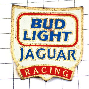 ピンバッジ・バドワイザー酒ビールのラベル型ジャガー車レーススポンサー BUDWEISER  JAGUAR ENGLAND