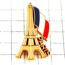 ピンバッジ・エッフェル塔ゴールド金色フランス国旗トリコロール青白赤 EIFFEL-TOWER PARIS FRANCE FLAG