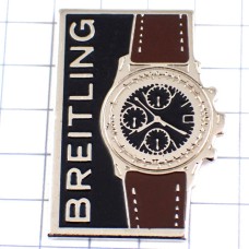 ピンバッジ・ブライトリング腕時計クロノ文字盤ベルト茶色 BREITLING SWISS