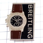 ピンバッジ・ブライトリング腕時計クロノ文字盤ベルト茶色 BREITLING SWISS