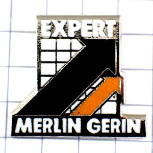 ピンバッジ・電気エキスパート黒とオレンジ色の矢印 MERLIN-GERIN SCHNEIDER EXPERT