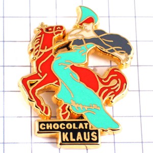 ピンバッジ・チョコレート会社クラウス赤い馬に乗る貴婦人 CHOCOLAT-KLAUS CAPPIELLO