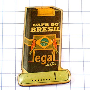 ピンバッジ・コーヒー珈琲ブラジル国旗と熱帯の鳥 CAFE LEGAL