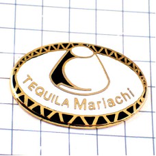 ピンバッジ・テキーラ酒マリアッチ音楽メキシコ帽子ソンブレロ白黒 TEQUILA-MARIACHI MEXICO