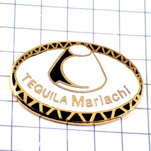 ピンバッジ・テキーラ酒マリアッチ音楽メキシコ帽子ソンブレロ白黒 TEQUILA-MARIACHI MEXICO