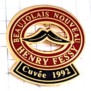 ピンバッジ・ボジョレーヌーボー赤ワイン葡萄酒ヒゲ髭 FESSY BEAUJOLAIS-NOUVEAUX  BEAUJOLAIS BOURGOGNE FRANCE