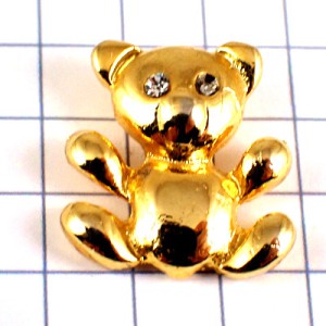 ピンバッジ・熊ゴールド金色クマのぬいぐるみ