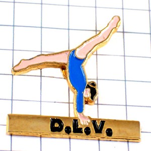 ピンバッジ・青いレオタード平均台ブルー体操選手の女の子 DLV GYMNASTICS FRANCE