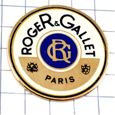 ピンバッジ・ロジェ＆ガレ化粧品パリ金色ゴールド丸型 ROGER&GALLET