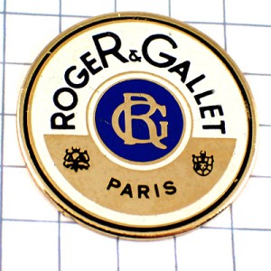 ピンバッジ・ロジェ＆ガレ化粧品パリ金色ゴールド丸型 ROGER&GALLET