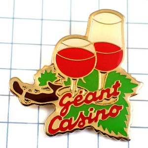 ピンバッジ・赤ワイン葡萄酒のグラス２個 GEANT-CASINO FOIRE-AUX-VINS FRANCE