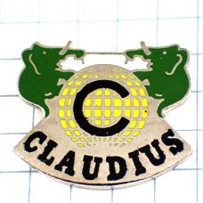 ピンバッジ・緑色のゾウ２頭アルファベットＣ CLAUDIUS