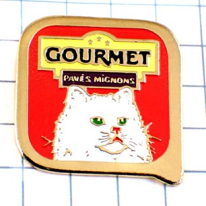 ピンバッジ・白ねこグルメ猫缶 GOURMET