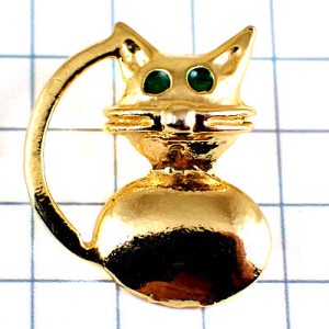 ピンバッジ・金色の猫ゴールド蝶ネクタイ長い尻尾