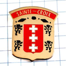 ピンバッジ・白い十字３つの紋章ライオン SAINTE-CROIX