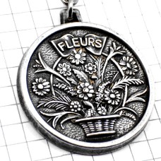 キーホルダー・花束の籠パニエに飾りシルバー銀色 FLEURS