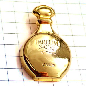 ピンバッジ・キャロン香水パリ金色ゴールド壜 CARON PARFUM-SACRE