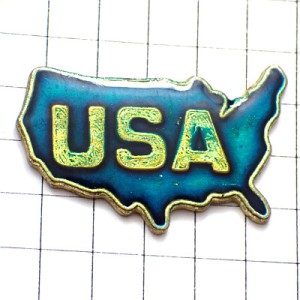 ピンバッジ・USAアメリカ青ブルー地図型/米国